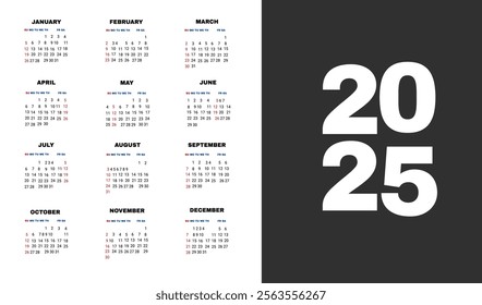  2025 calendar template for wall and desk, single page 2025 calendar, 12 month 2025 calendar for print ready for annual layout