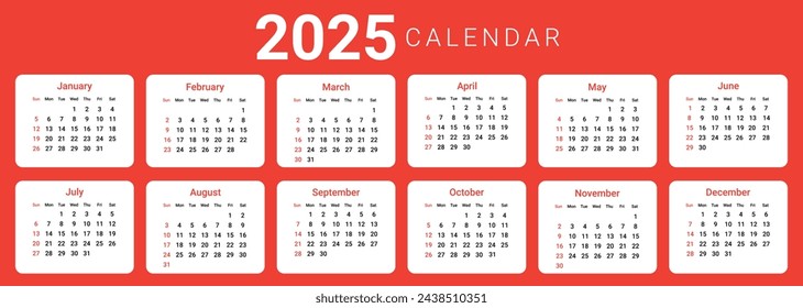 2025, 2025 Calendar template. week start Sunday. Planner diary in a minimalist style. Corporate and business calendar. Organizer. Monthly calendar. Daily planner.