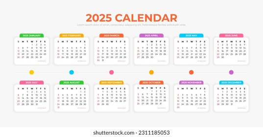 2025 Calendar Template in white background