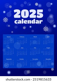 Calendário de 2025. Calendário vetorial em inglês para 2025. Feliz ano novo 2025 design minimalista para cartão, banner, convite, calendário e modelo de postagem de mídia social