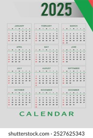 2025 calendar vector, calendar illustration.
