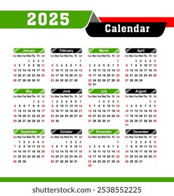 2025 calendar vector illustration, Calendar date plan 2025. 