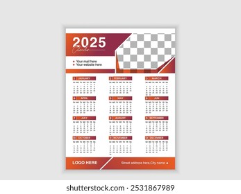 2025 Calendar vector monthly planner design layout 