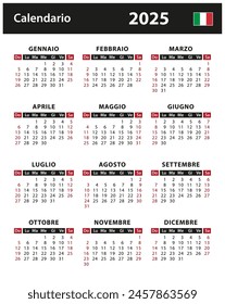 2025 Calendar - Vektorgrafik Stockillustrationen. Italien, italienische Fassung | Kalender 2025 - Illustrazione di riserva di vettore. Italia, versione italiana