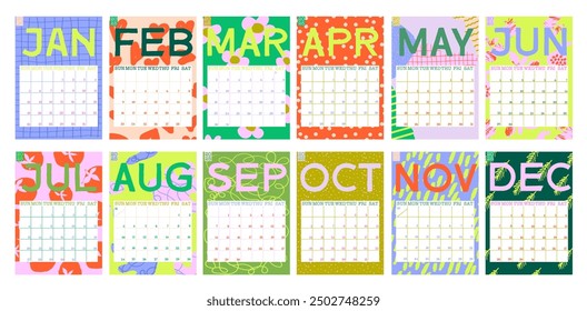 2025 calendar. Week start Sunday corporate design planner template. Editable clean and elegant calendar page template. Place for notes. Editable vector
