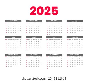 2025 Calender icon template for new year event and business.