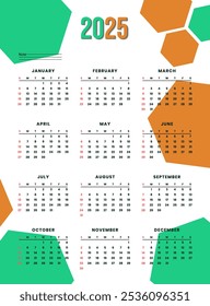 Plantilla de calendario 2025 para el evento y el negocio de año nuevo con diseño geométrico