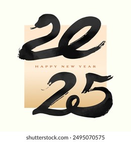 2025 calligraphy. year of the snake. chinese new year. happy new year. asia oriental traditional decoration. brush, hand write, stroke, script, typography banner. 12 zodiac. greeting card.