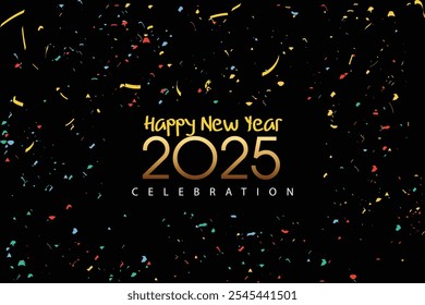 2025 celebration background with Golden confetti. happy new year 2025 celebration background