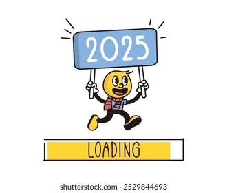 2025 character holding sign with loading Bar – Happy new year illustration