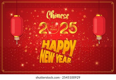 2025 chinese happy new year template banner with modern 3d text effect and beautiful sparkle luxury shiny ornament abstract gradient red background design 73