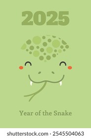 2025 Chinese Lunar New Year cute cartoon snake face. Flat style vector illustration. Asian zodiac sign, astrology symbol. Design concept CNY, Seollal, Tet holiday card, banner, poster, decor element