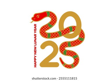 2025 Chinese lunar new year snake vibrant vector calendar number for festivities and cultural celebrations, featuring traditional red and gold reptile animal symbolizing prosperity and good fortune