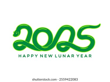 2025 Chinese lunar new year snake forming the numbers 2025, embodies holiday celebration and asian tradition with a playful reptile animal in green color. Isolated vector calendar date for CNY fest