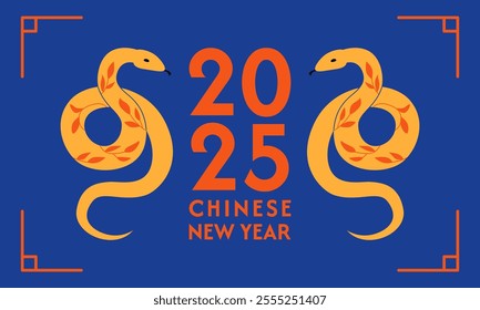 2025 chinese new year banner. Vector flat illustration of snakes for lunar new year. Mystical fantasy asian reptiles. Holiday banner template