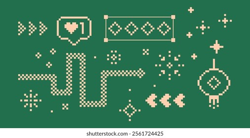 2025 Chinese New Year banner in pixel art. Year of the Snake vector illustration. Asian Holidays Lunar New Year modern art design in green and gold colors for tech and IT companies, card, poster