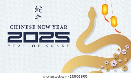 2025. Chinese New Year celebration 2025, year of the snake. Chinese New Year Greetings. the design is accompanied by simple ornaments. (Translation: Year of the Snake)