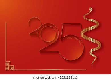 2025 textura de ouro de Ano Novo chinês em fundo vermelho. Ano da Cobra. Vetor design de arte moderna para capa, cartão, cartaz, banner, design de logotipo, isolado. Símbolo chinês de serpente do zodíaco