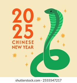 2025 chinese new year greeting card. Vector flat illustration of asian snake. Symbol of lunar new year holiday