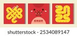 2025 Chinese New Year - year of the snake poster set. Design templates with with typography 2025 in snake shape for season decoration, branding, banner, greeting card. Text: Auspicious Year of snake