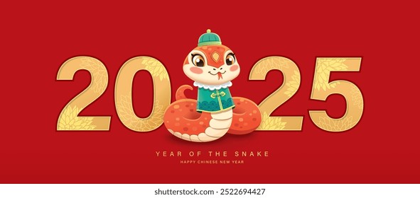 2025 Ano Novo Chinês, Ano da Snake banner design com cobra zodíaco chinês. 