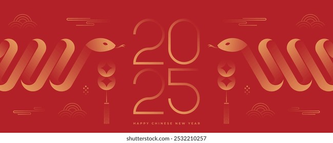 2025 Chinese New Year, year of the snake banner template design with modern geometric style snakes and decor. 