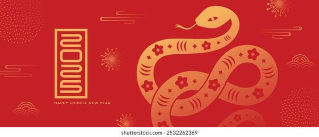 2025 Chinese New Year, year of the snake banner template design with modern geometric style snakes and decor.