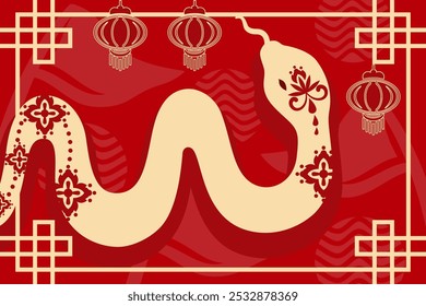 2025 Chinese new year, year of the snake banner template design 
with red lanterns and Peach Blossom