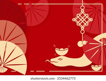 2025 Chinese new year, year of the snake banner template design 
with straw ropes and Chinese money ingot