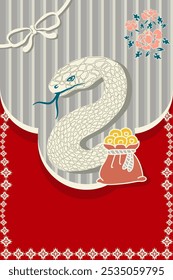 2025 Chinese new year, year of the snake banner template design 
with Peony and Chinese money ingot