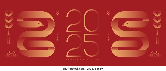 2025 Chinese New Year, year of the snake banner template design with modern geometric style snakes and decor. 