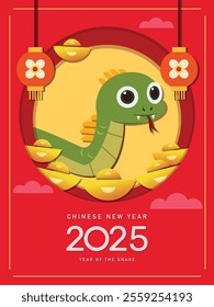 2025 Chinese new year, year of the snake. 2025 Chinese new year posters, greeting cards design with Chinese zodiac snake