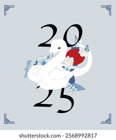 2025 Chinese new year, year of the snake banner template design with modern line art style snakes on red background. Chinese translation : Happy new year
