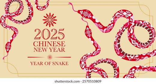 2025 Chinese new year, year of the snake banner template design with snake. Lunar new year concept, geometric modern vector design