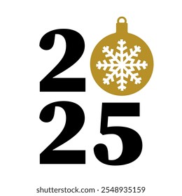 2025 with Christmas ball. Holidays typography poster. Vector template for banner, sign, greeting card, invitation, etc