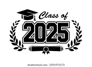 2025 class graduate. The concept of decorate congratulation for school graduates. Design for t-shirt, flyer, invitation, greeting card. Vector on transparent background