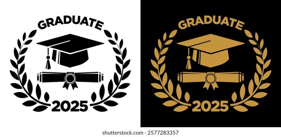 2025 class graduate. The concept of decoration of congratulations for school graduates. Design for t-shirt, flyer, invitation, greeting card. Vector on transparent and dark background