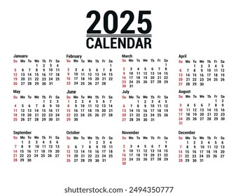 2025 Classic monthly calendar for  template design