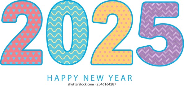 2025 color line art and Happy New Year