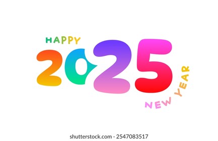 2025 colorful numbers, New Year fun logo isolated