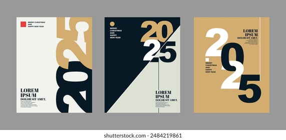 Colorido conjunto de posters de Feliz Año Nuevo 2025. Logo de tipografía de diseño Abstractas 2025 para la celebración de Vectores y decoración de temporada, fondos, marca, Anuncio, portada, tarjeta y/o Plantilla de redes sociales.