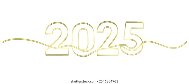 2025 continuous line art banner. Happy New Year lettering calligraphy element design