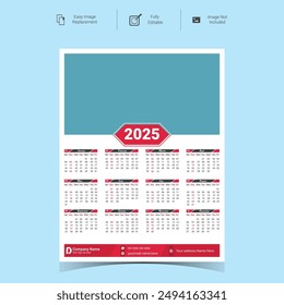 2025 Diseño Corporativa de la Plantilla del calendario de la pared. Conjunto de diseño de Vector de calendario de páginas individuales con Plantilla de impresión