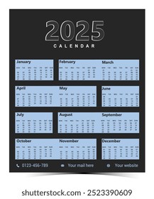 2025 Diseño de Calendario Creativo, Vector, minimal, calendar.