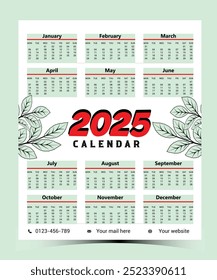 2025 Diseño de Calendario Creativo, Vector, minimal, calendar.
