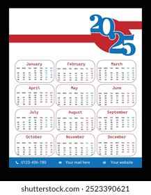 2025 Projeto de Calendário Criativo, vetor, mínimo, calendário.