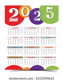 2025 Creative Calendar Design, vector, minimal, calendar.