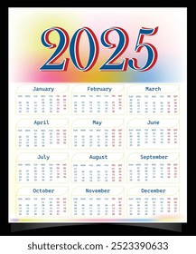 2025 Projeto de Calendário Criativo, vetor, mínimo, calendário.