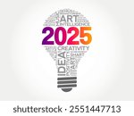 2025 Creative Ideas bulb word cloud collage, concept background