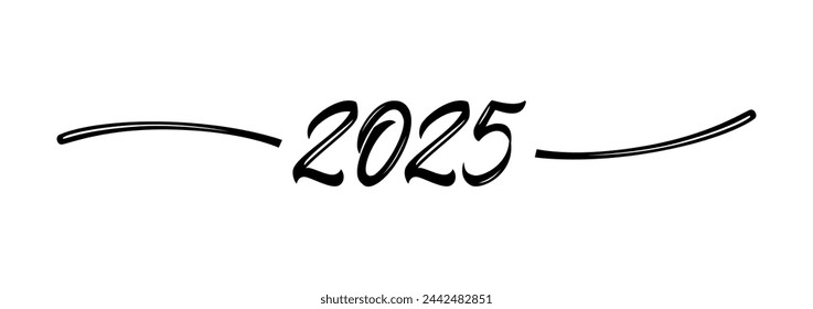 2025 Creative Logo. Happy New Year Horizontal Banner. Nette Skizze. Handgezeichnetes Design. Abstrakter Rahmen, Rahmenelement oder Textteiler mit der kalligrafischen Nummer 20 25. Isolierte Elemente. Web-Symbol.